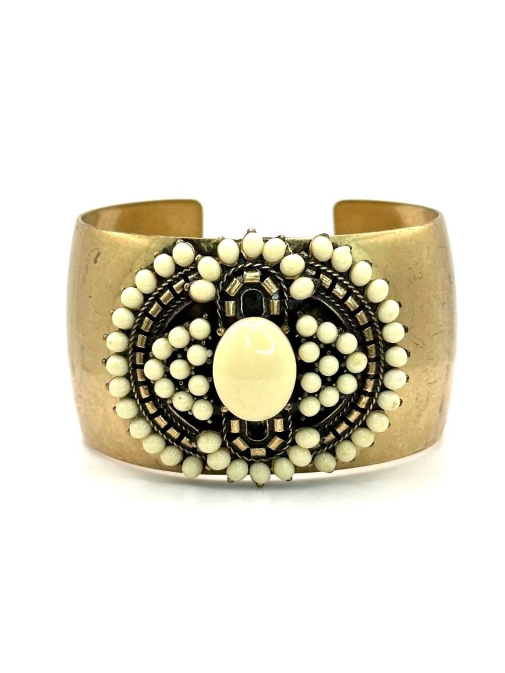 Stella & Dot Ivory Cabochon & Brass Cuff Bracelet